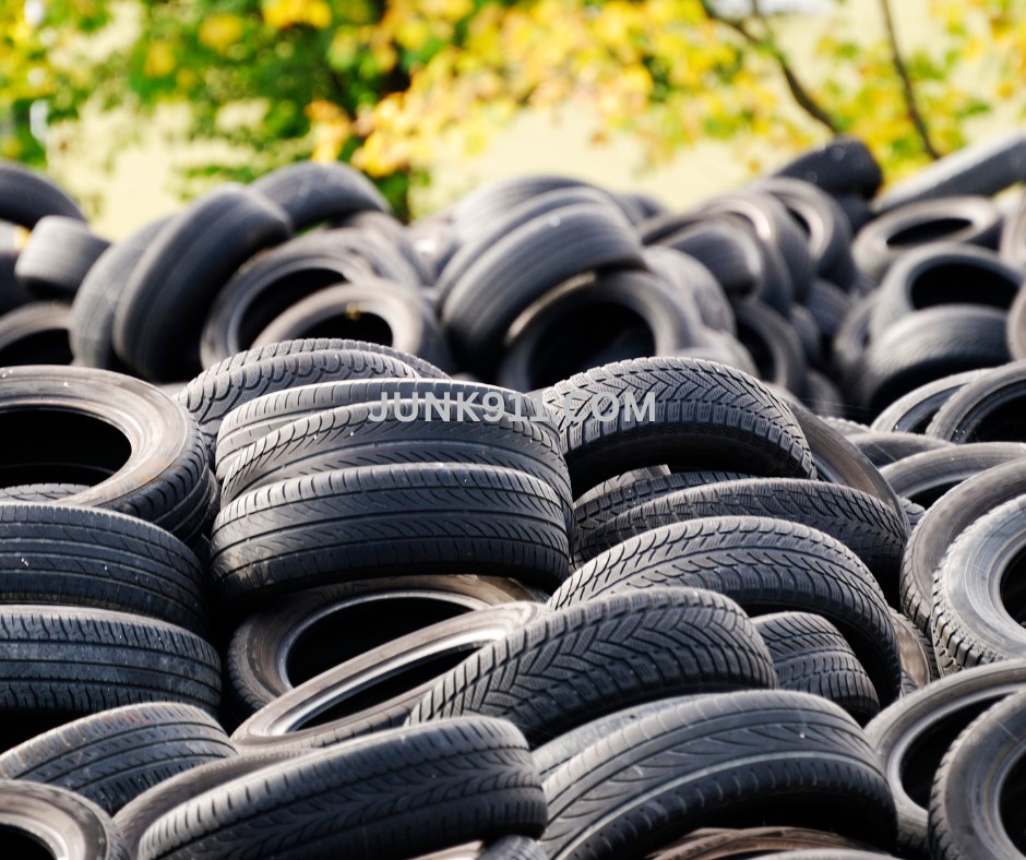  Junk911 tire disposal service removes old tires for eco-friendly recycling or responsible disposal.